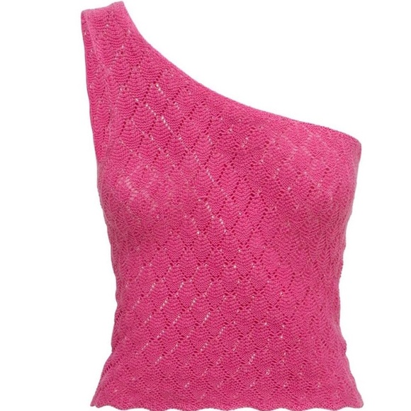 Gimaguas isola pink one shoulder crochet knit cotton tank top - Picture 3 of 12